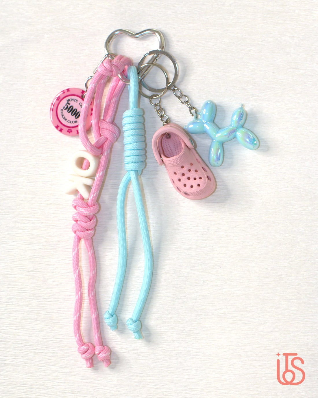 Initials charm keychain in pink