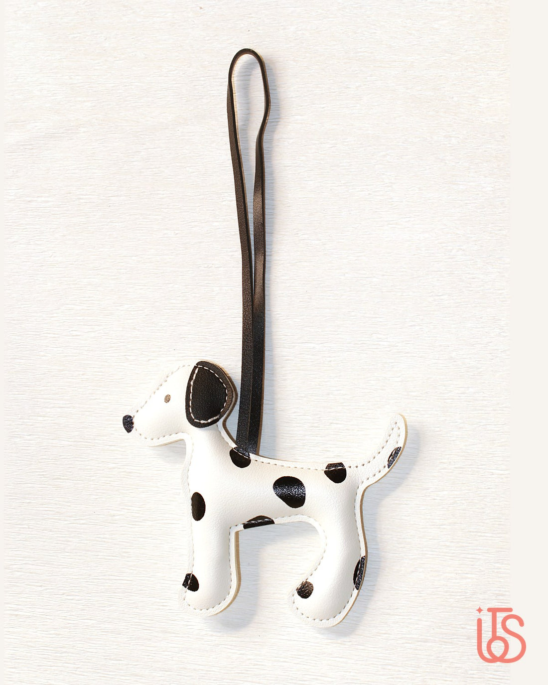 White and black dalmatian faux leather bag charm