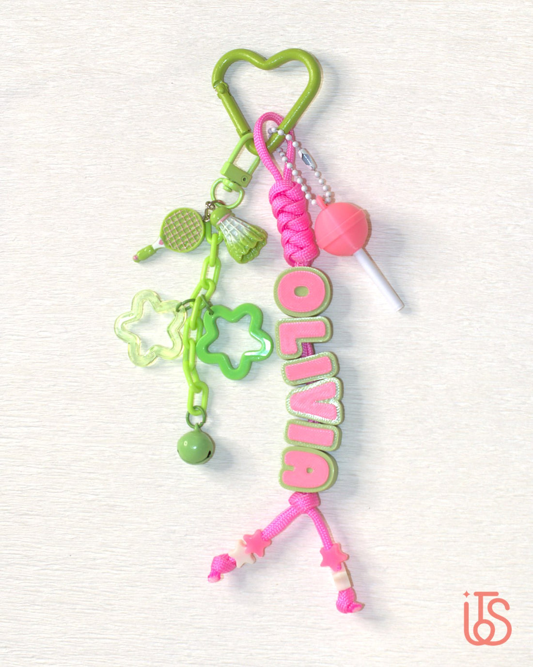 Olivia name keychain in pink and green